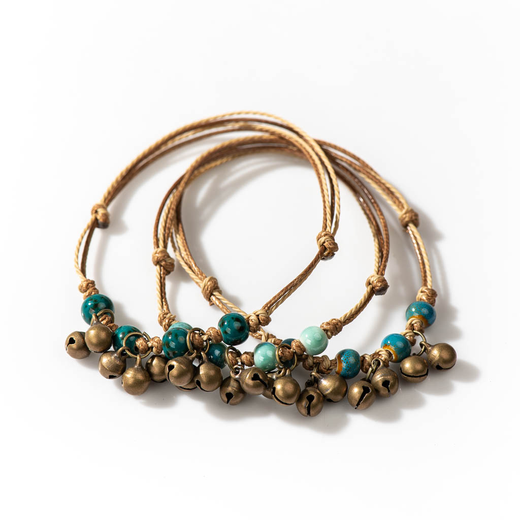 Ceramic Link Bracelet - Handmade Ceramic Retro Style Beads Adjustable