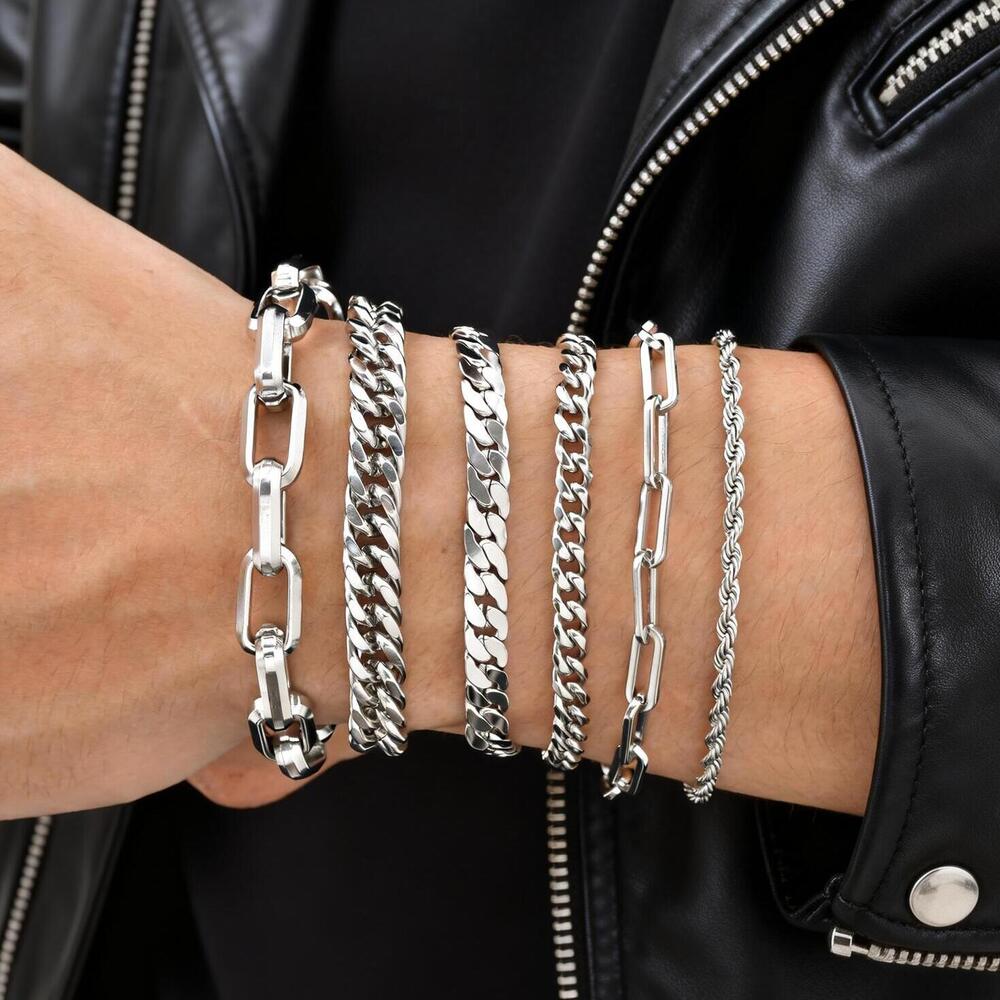 Ceramic Link Bracelet - Punk Silver Color Men's Chain Bracelets,Hip