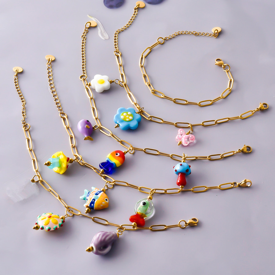 Ceramic Link Bracelet - 1Pc Stainless Steel Multicolor Glass Millefiori