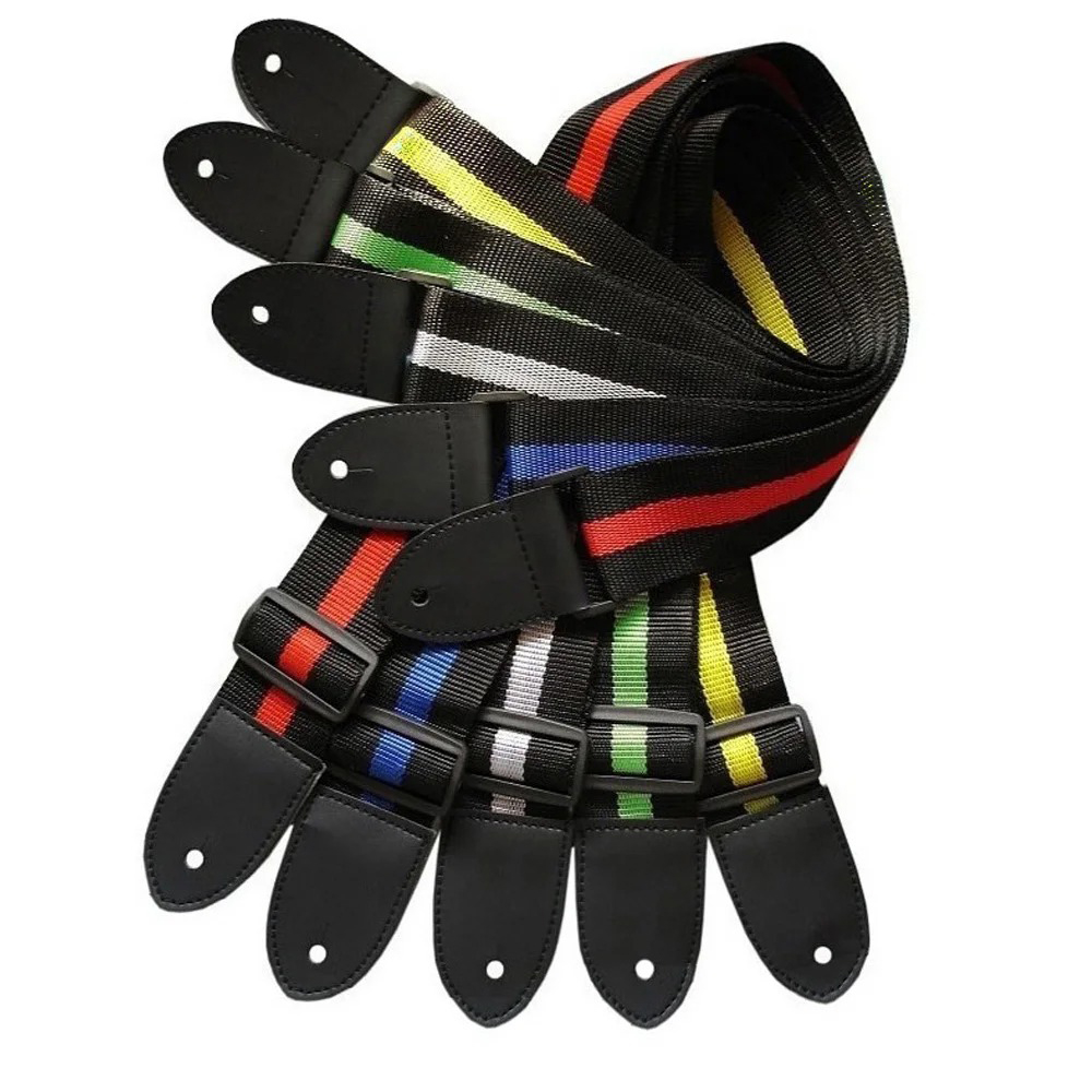 Leather Classic Strap - Guitar Strap Colourful Stripe Belt Nylon