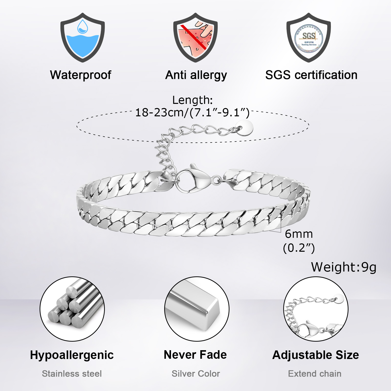 Punk Silver Color Men's Chain  - огляд і ціна Ceramic Link Bracelet