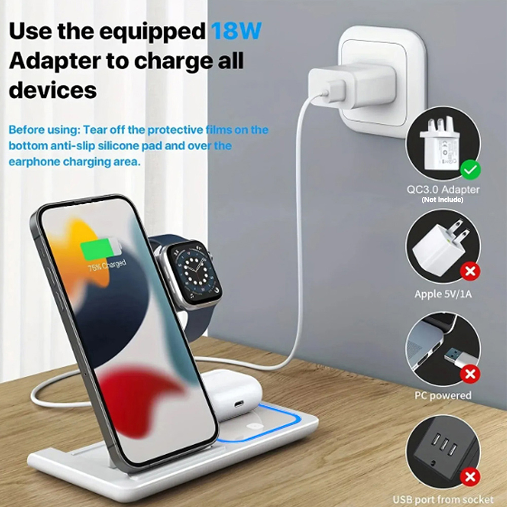 15W 3 in 1 Wireless Charger St - огляд і ціна Watch Charger Cable