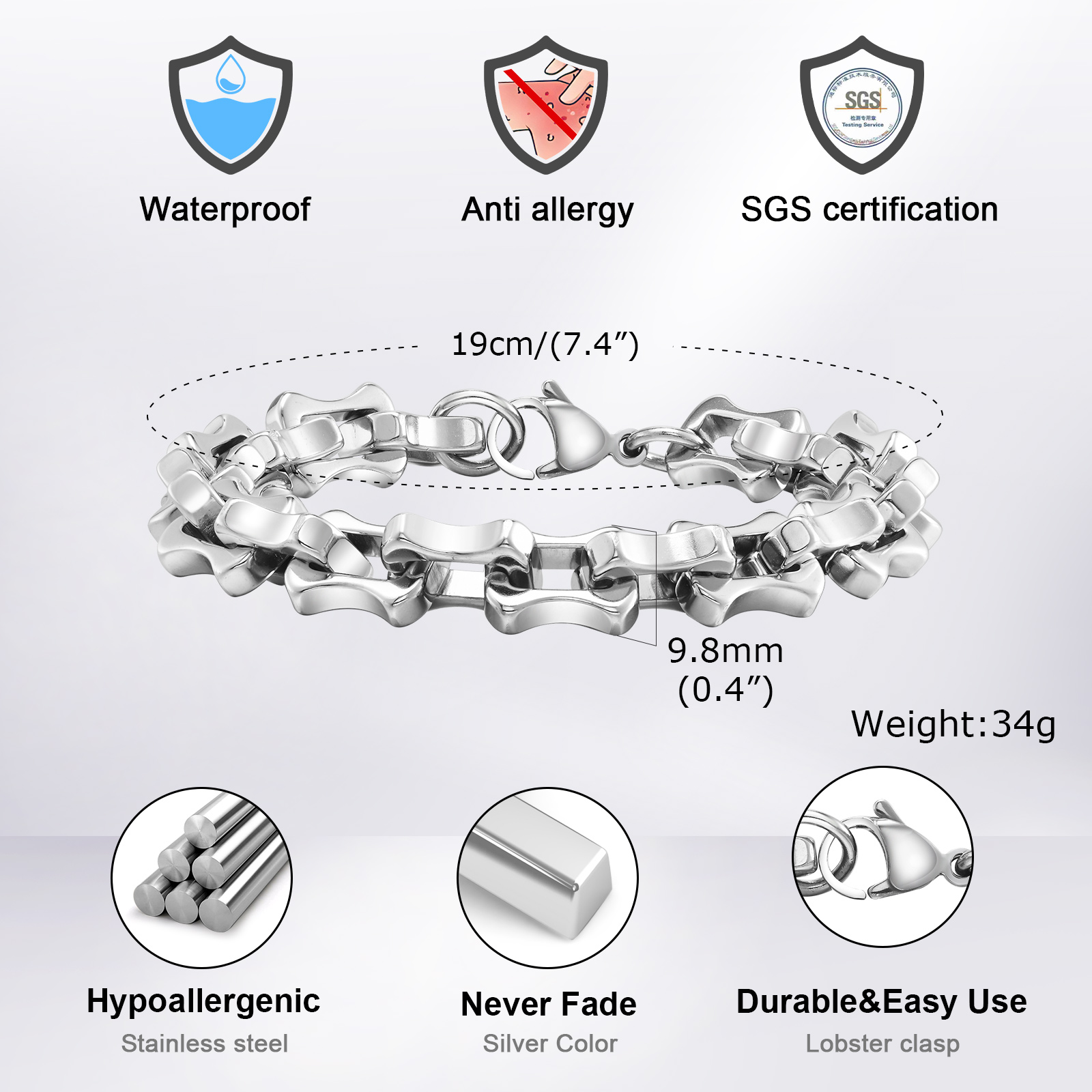 Vnox Heavy Bold Mens Chain Bra - огляд і ціна Ceramic Link Bracelet